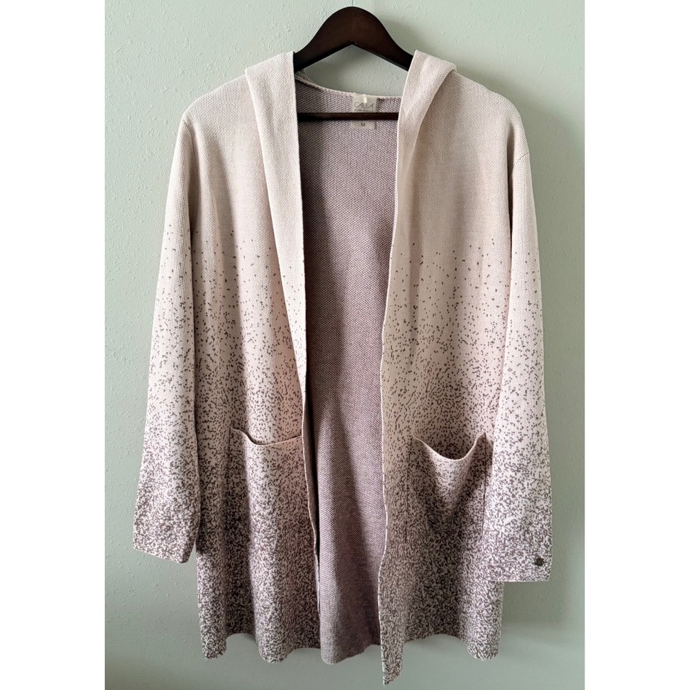 CALIA Hooded Duster Cardigan Pink Tan Women M Ombre Longline Sweater